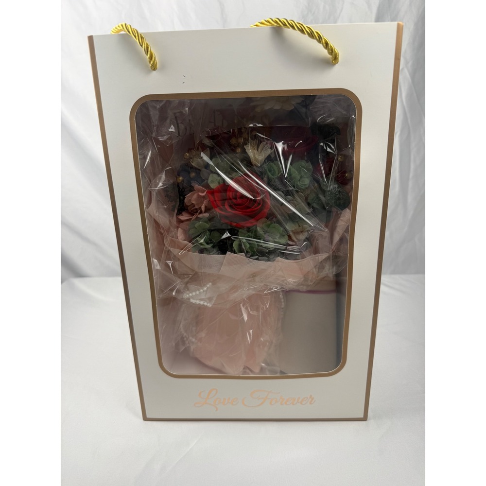 Love Forever Preserved Red Rose Bouquet in Window Gift Bag Wedding Anniversary